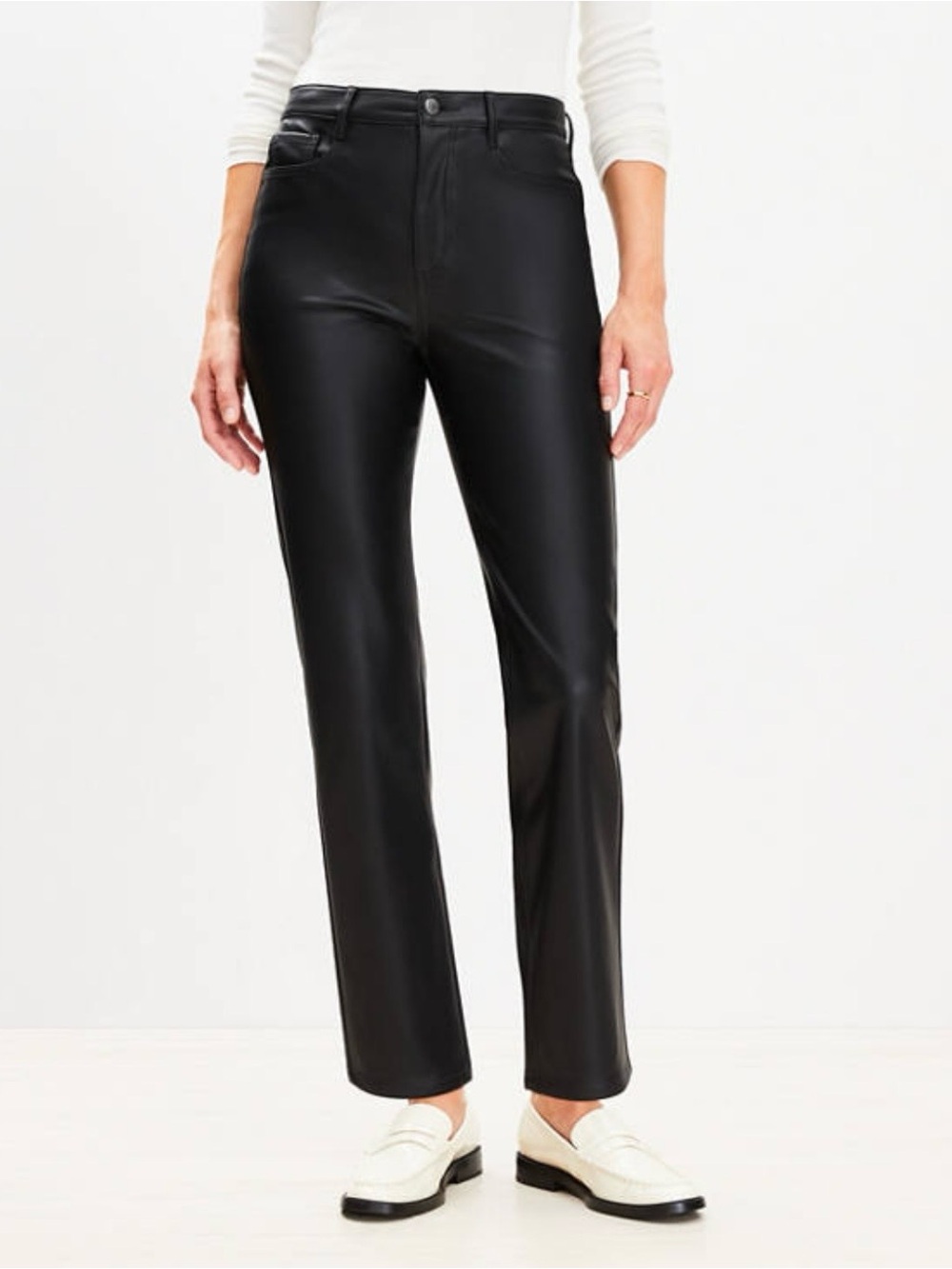 LOFT Black Straight Faux Leather Pants Petite 0/25